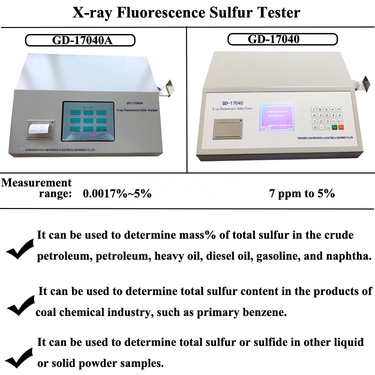 0.0017% ~ 5% Moja kwa moja X-ray fluorescence sulfuri katika uchambuzi wa mafuta kwa uchambuzi wa mafuta ya mafuta